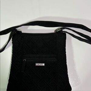 Vera Bradley Black Quilted Slim Crossbody with Silver Logo